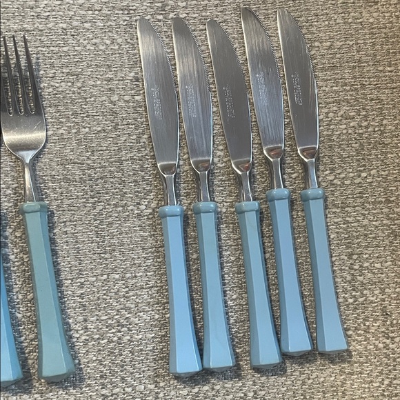 Vintage Oxford Hall Stainless Japan Blue Handle Flatware Set 29 Pc Mid Century - Picture 7 of 9